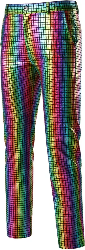 ZEROYAA Mens Night Club Metallic Gold Suit Pants/Straight Leg Trousers