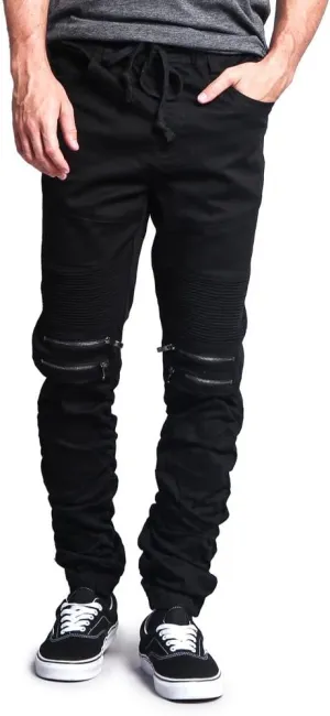 Zipper Knee Biker Twill Jogger Pants