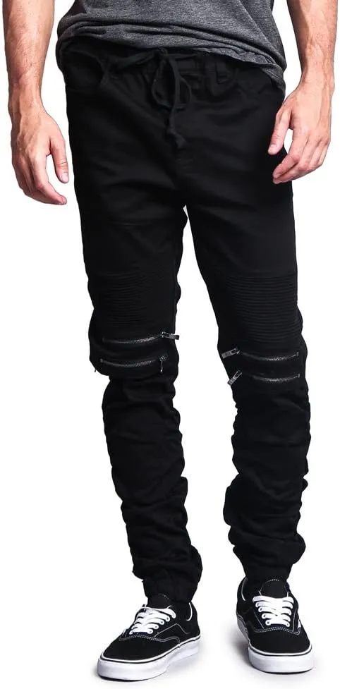 Zipper Knee Biker Twill Jogger Pants