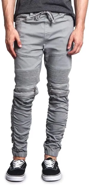 Zipper Knee Biker Twill Jogger Pants