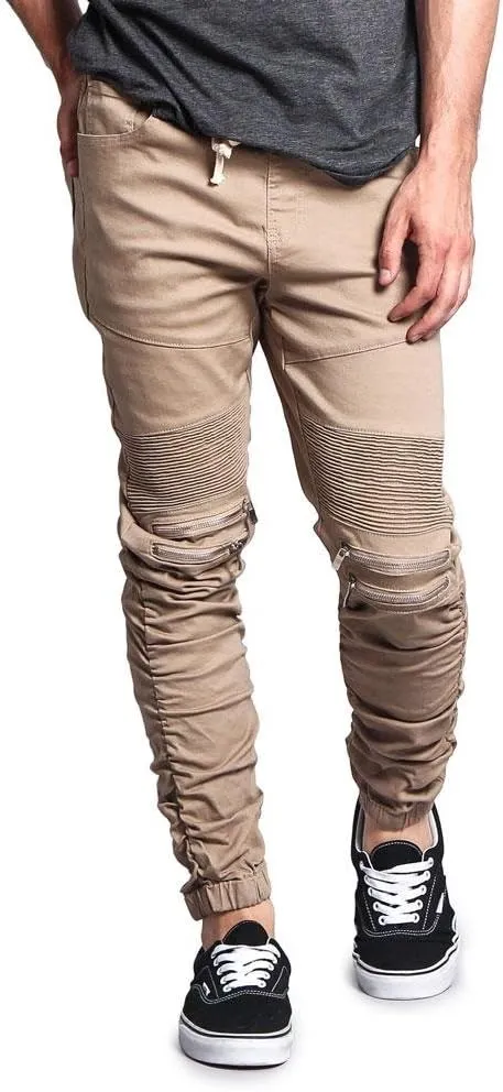 Zipper Knee Biker Twill Jogger Pants