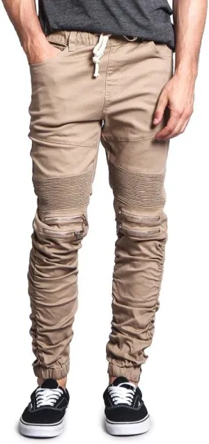 Zipper Knee Biker Twill Jogger Pants