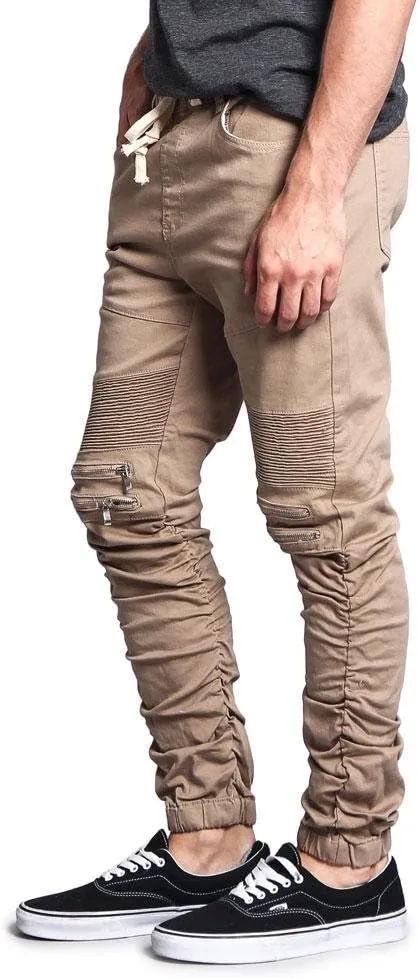 Zipper Knee Biker Twill Jogger Pants