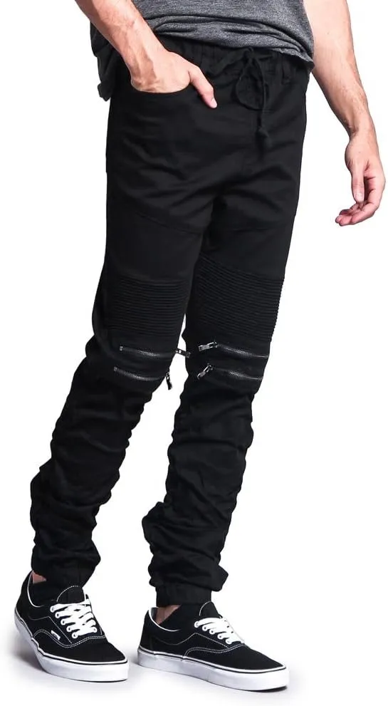 Zipper Knee Biker Twill Jogger Pants