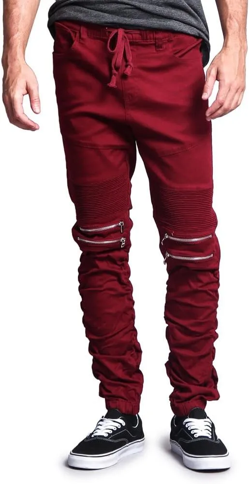 Zipper Knee Biker Twill Jogger Pants