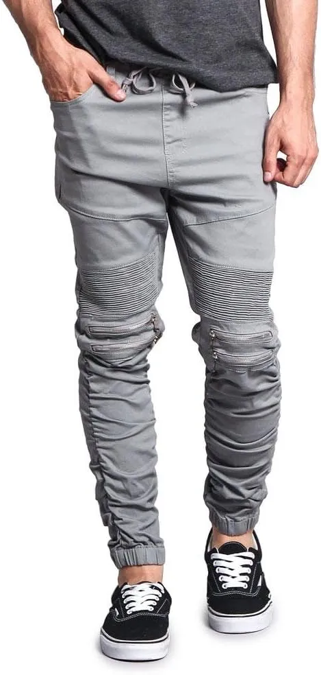 Zipper Knee Biker Twill Jogger Pants
