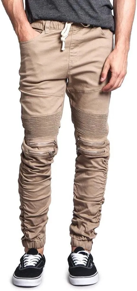Zipper Knee Biker Twill Jogger Pants