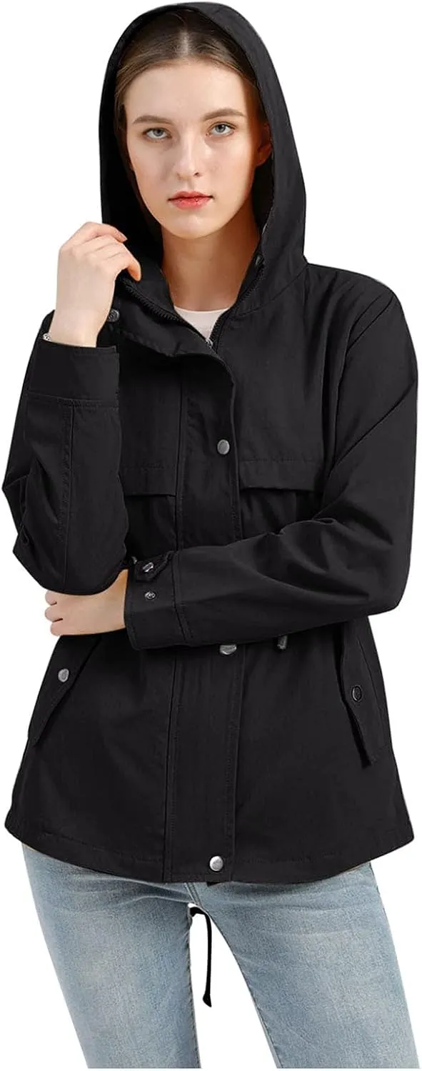 ZYXTIM Women's Outdoor Trench Coat Windbreaker Hood Waterproof Jacket Lightweight Plus Size Cozy Work Running Rain Coats