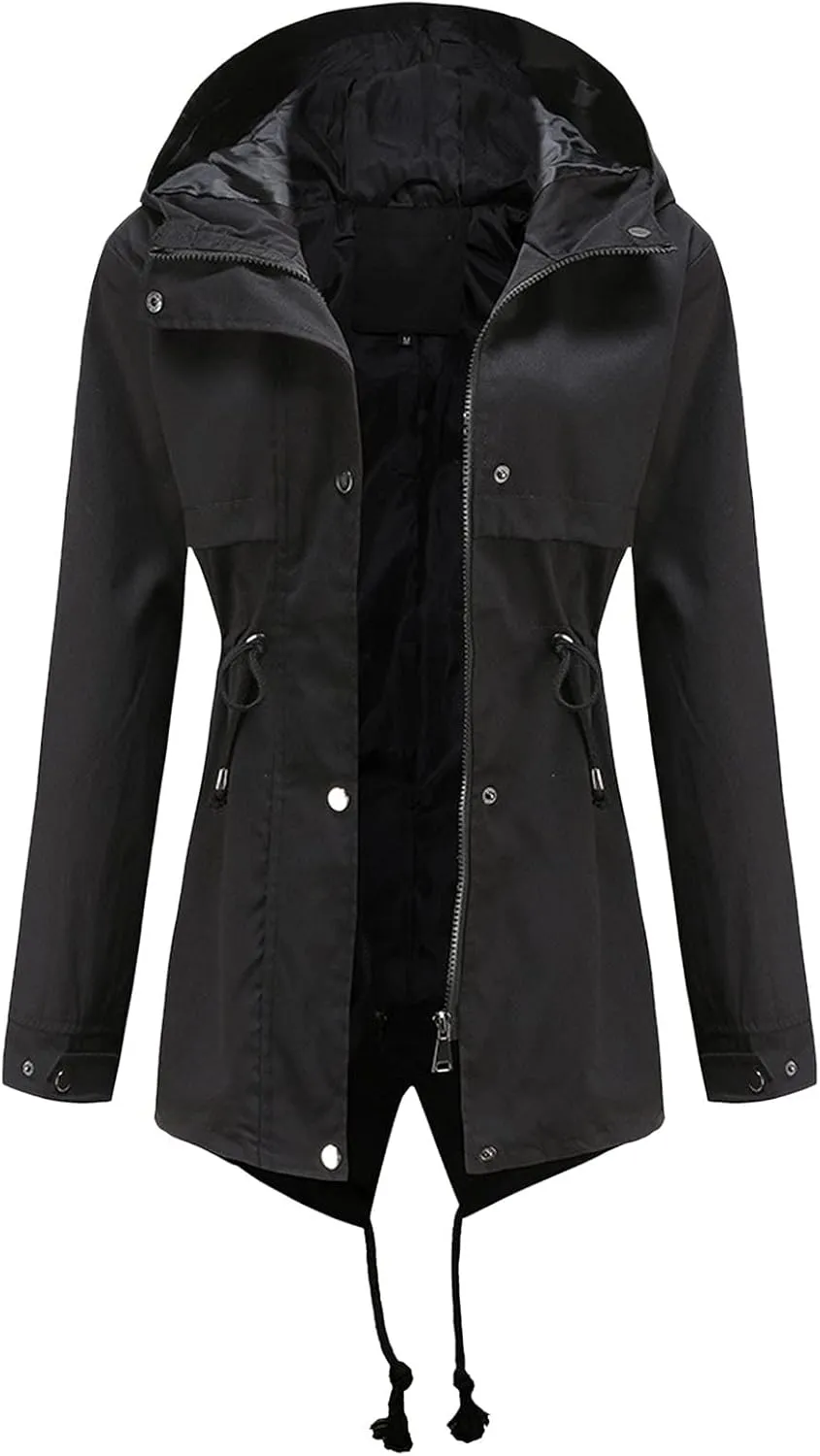 ZYXTIM Women's Outdoor Trench Coat Windbreaker Hood Waterproof Jacket Lightweight Plus Size Cozy Work Running Rain Coats