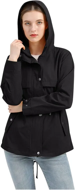 ZYXTIM Women's Outdoor Trench Coat Windbreaker Hood Waterproof Jacket Lightweight Plus Size Cozy Work Running Rain Coats